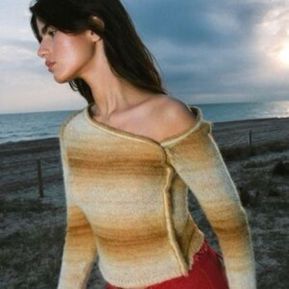Gimaguas Beige and Brown Off-Shoulder Blouse